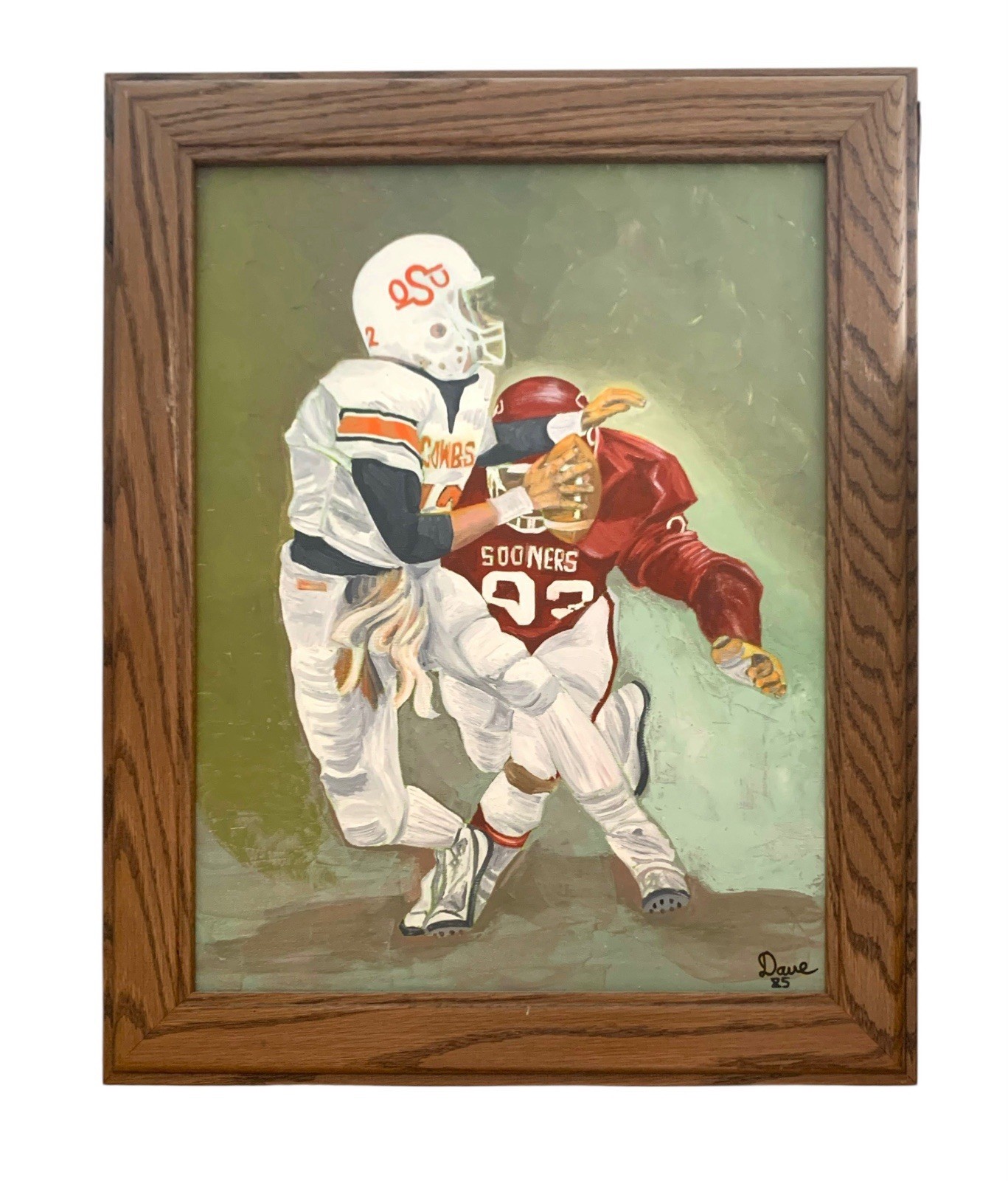 Football Painting Oklahoma Team OSU Cowboys vs OU Sooners Vintage Art Date 85