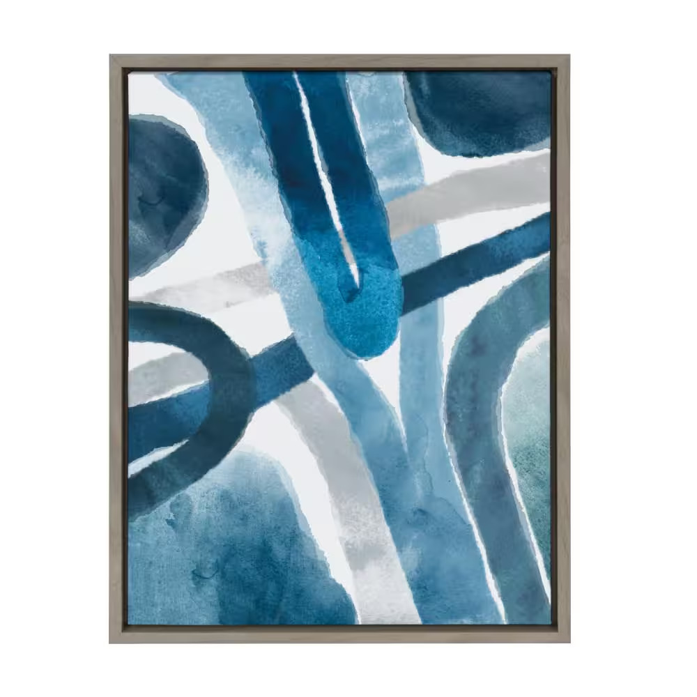 Sylvie “Abstract Blue and Gray Watercolor” 24 In. X 18 In. Framed Canvas Abstrac