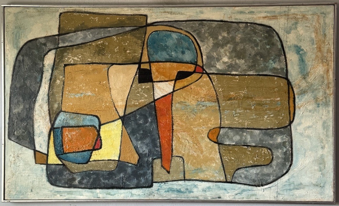 MARY PREMINGER ANTIQUE MODERN ABSTRACT CUBIST OIL PAINTING VINTAGE CUBISM 1955