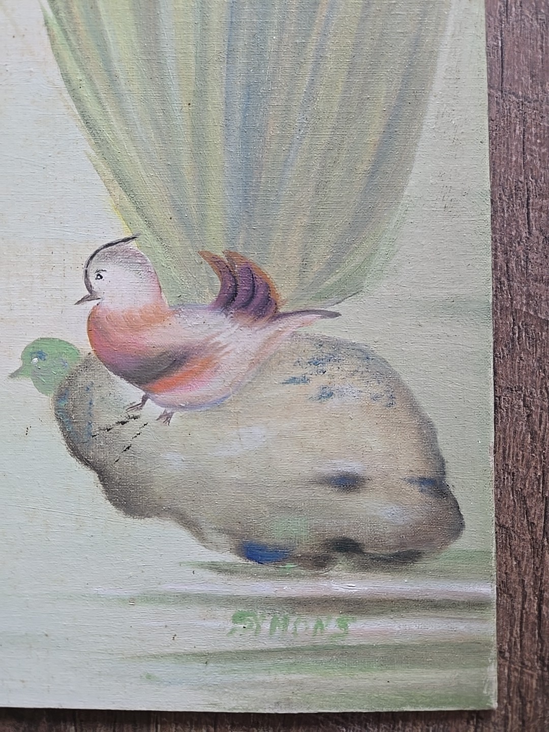 VTG Symons Signed Original Painting 12″ X 24″ Art Nature Birds Flowers Zen