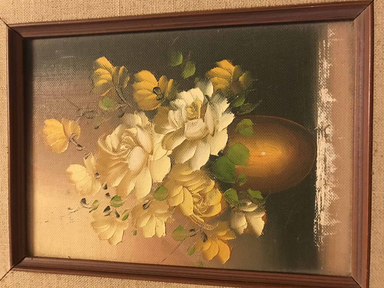 Framed Art Unsigned Still life painting Floral Cottage Country Farm