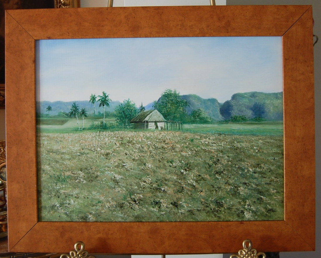 ORIGINAL SIGNED FRAMED OIL ROYAL PALMS, BOHIO AND MOGOTES VINALES LANDSCAPE CUBA