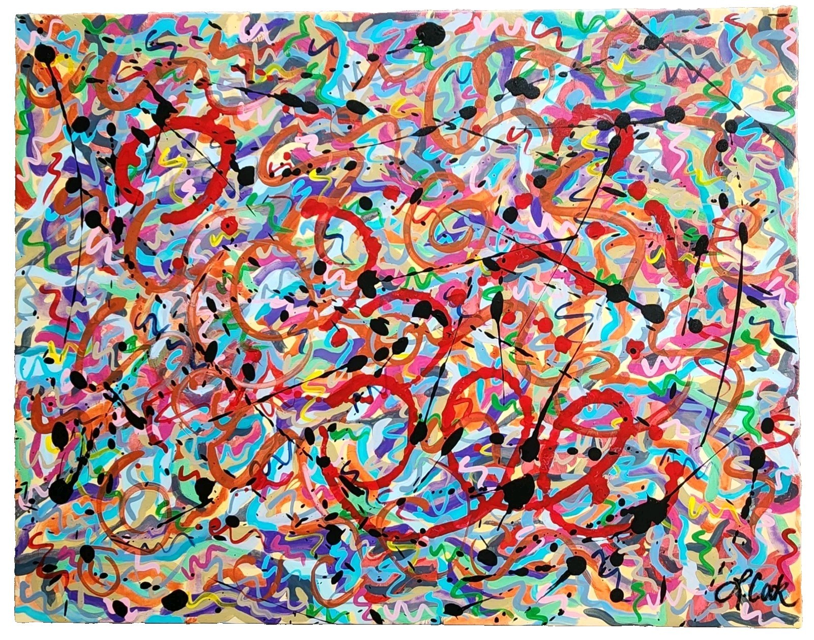 Jackson Pollock Style Painting 28″x 22″ On Canvas Abstract Acrylic Ready To Hang