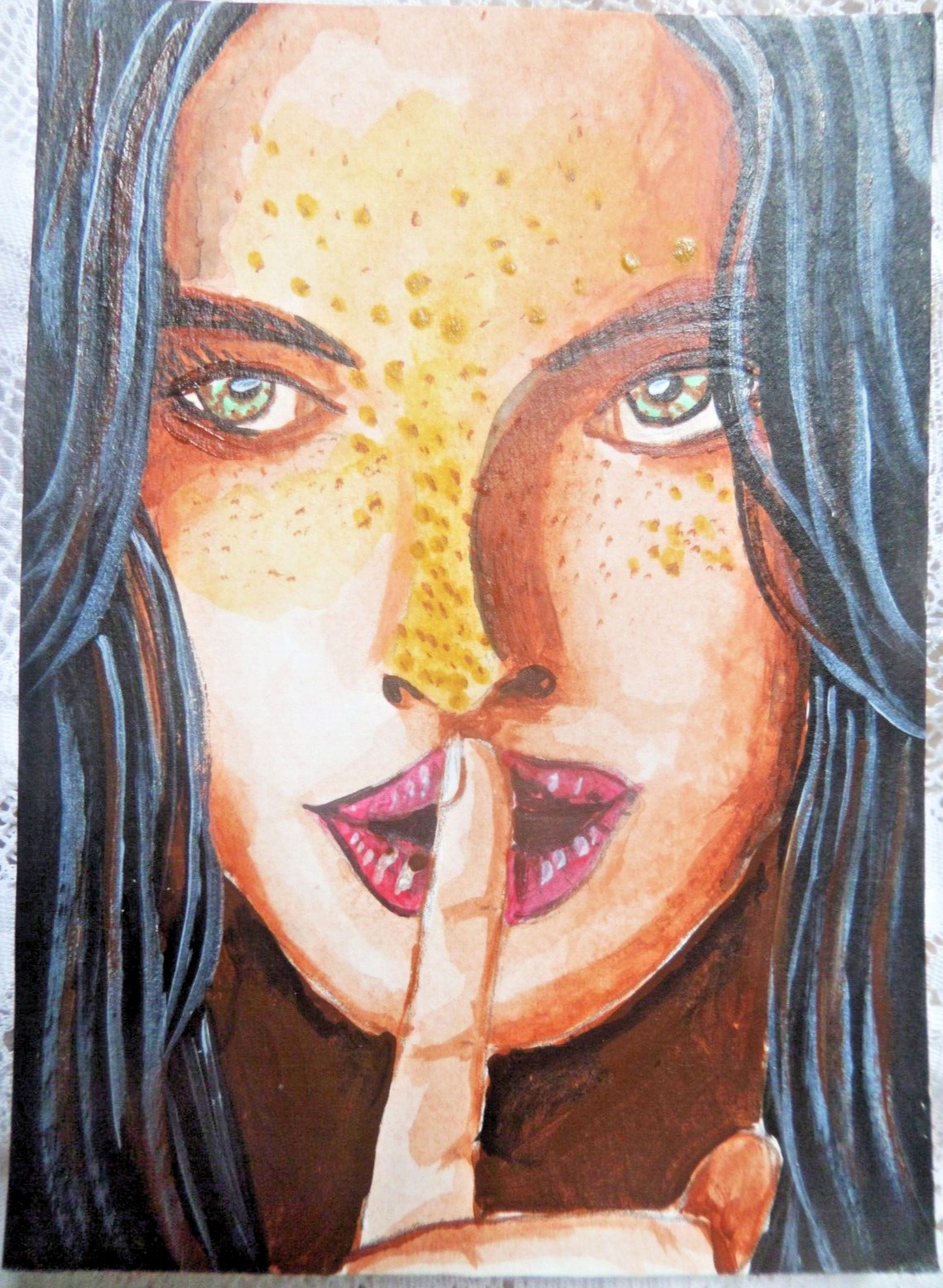 Original ACEO Art Card LEOPARD GIRL Painting Ooak Acrylic sri lanka A041