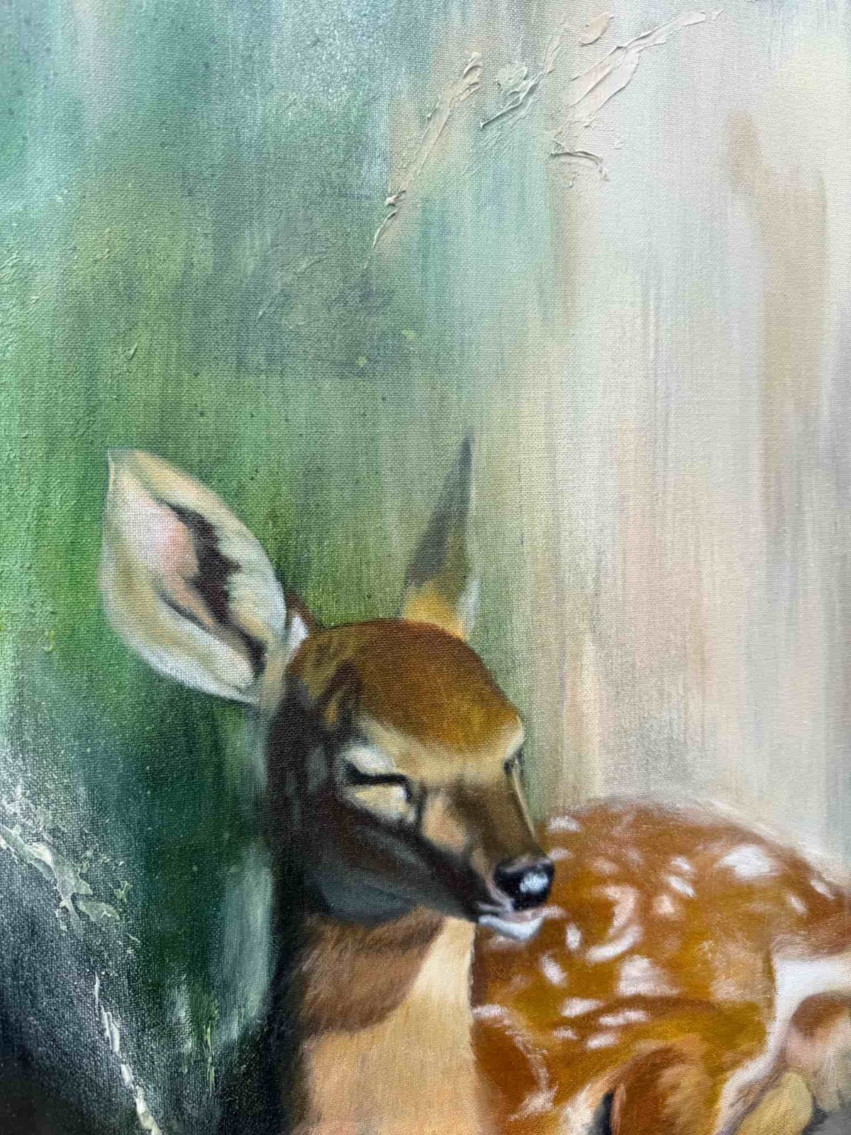 Deer Fawn Original Oil and Mixed Media Painting on Canvas 36″x24″ Home Decor