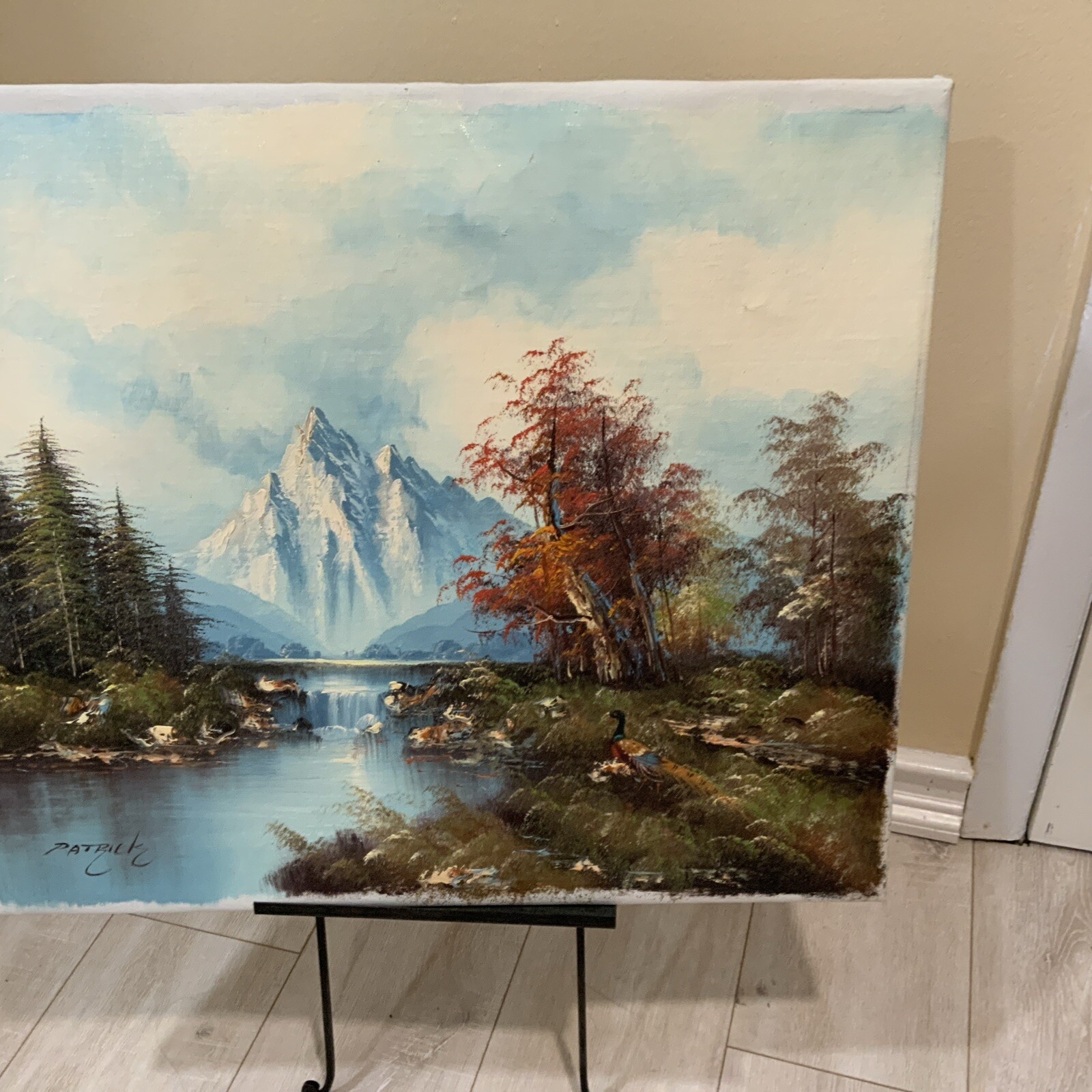Vintage original oil painting by artist Patrick pheasant landscape 25X21.5 IN
