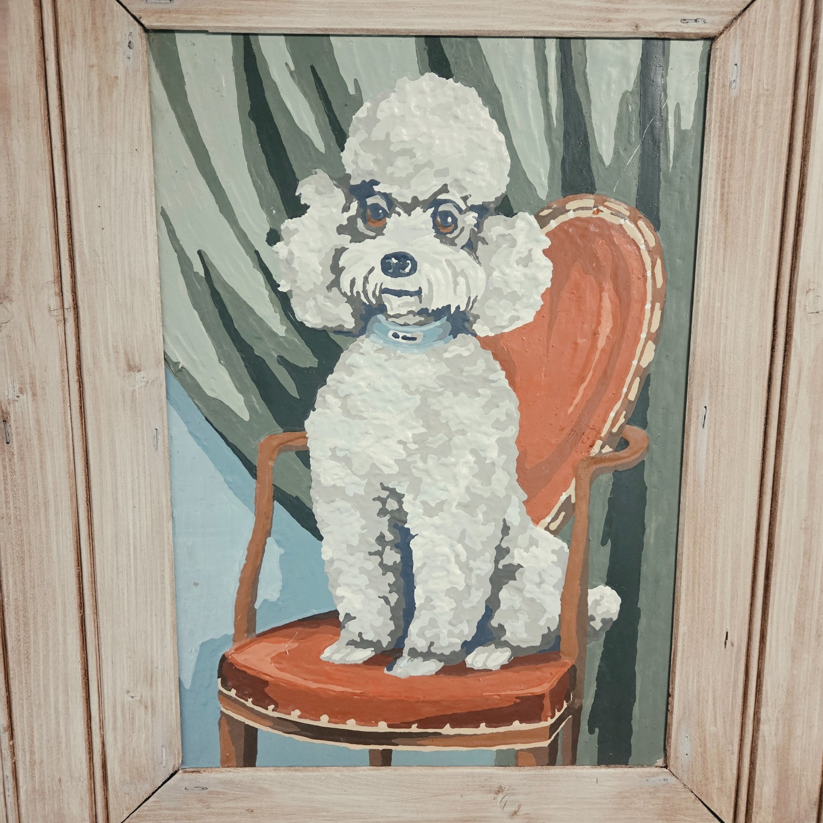 Vintage Pair Poodle Dog Paint By Number Textured Wall Art Framed 21×17 Folk Art