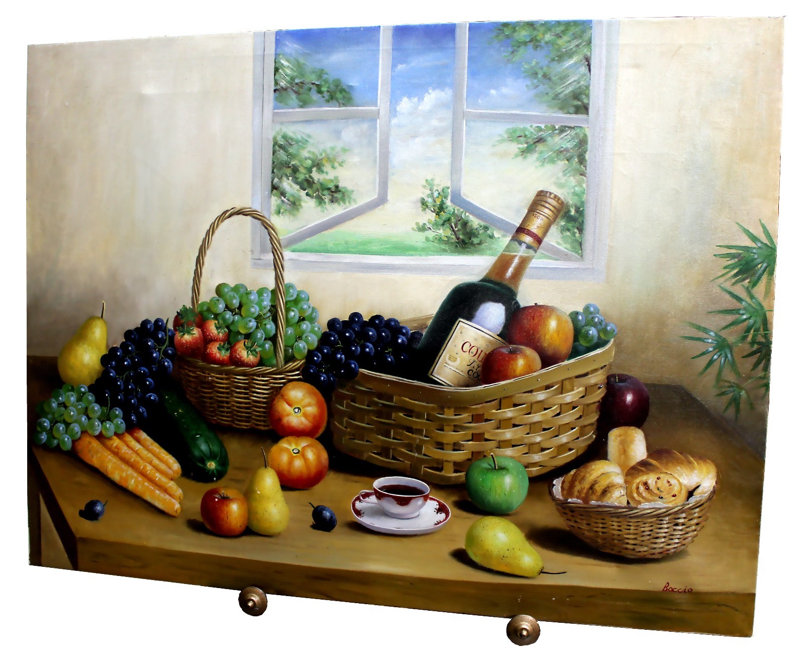 “Market Day” Fruit Still Life Original Large Oil Painting by Baccio