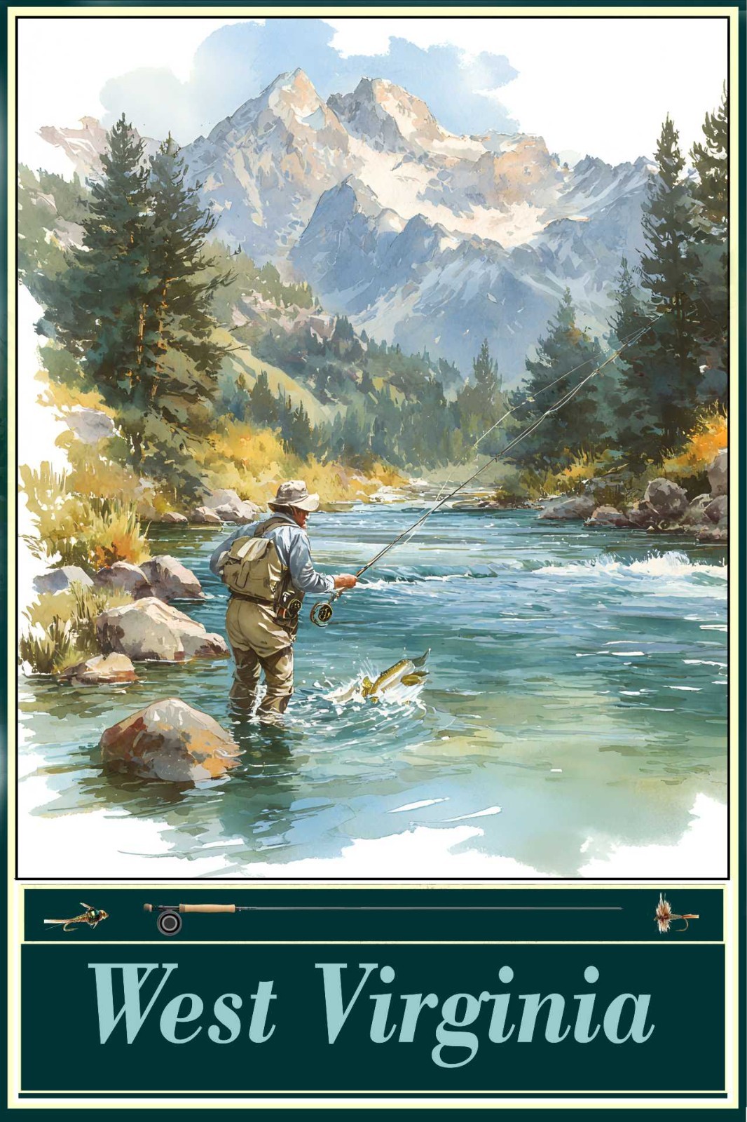 Fish West Virginia Fishing Travel Poster Prints Framed Or Canvas Lakes rivers