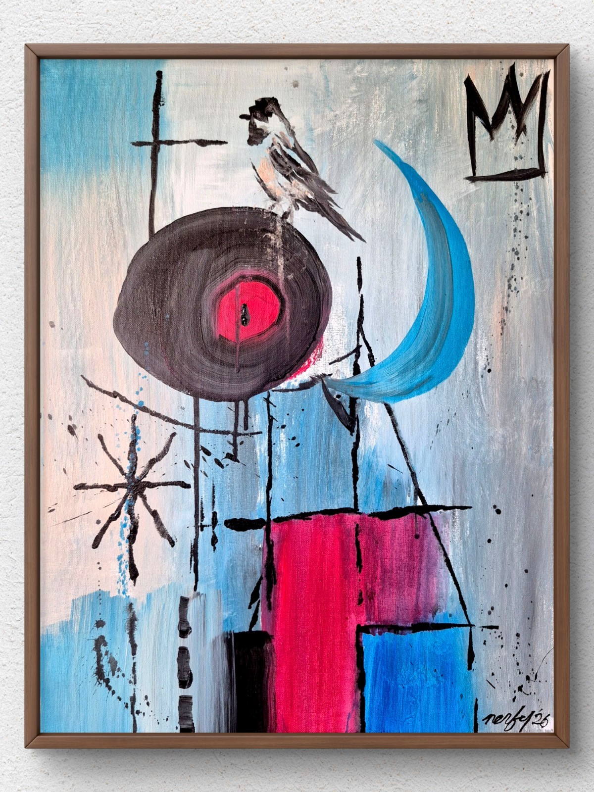 Original Acrylic 16×20 Abstract Bird Painting Signed Bold Canvas Wall Art C027