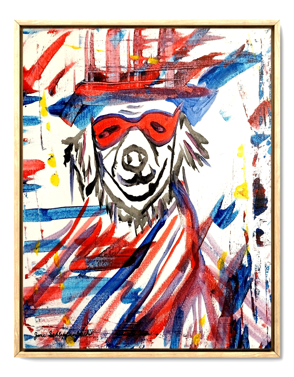 Modern Pop Art Original Signed Canvas 11×14 Acrylic Painting Patriotic Dog BACH