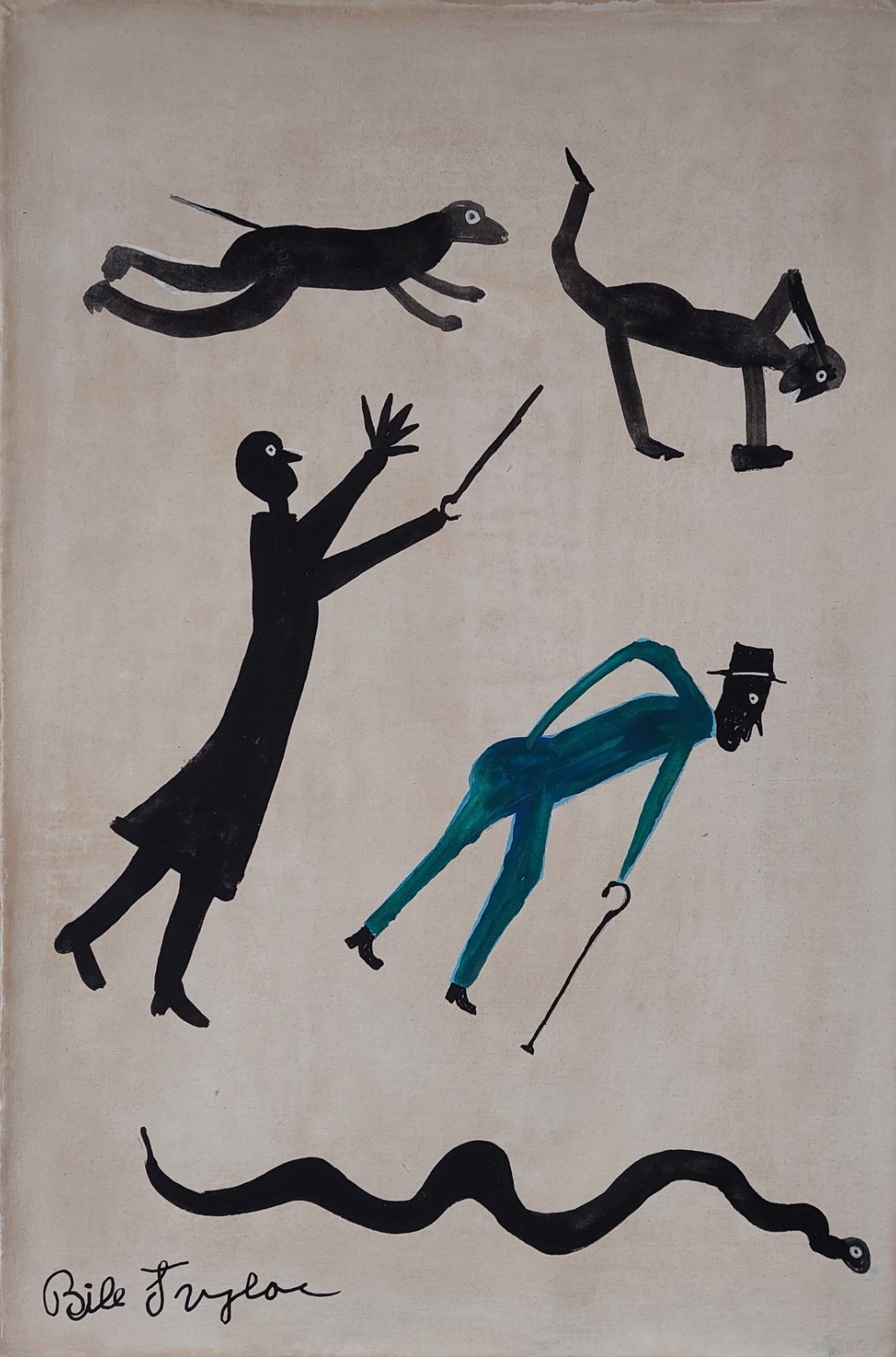 Bill Traylor Signed Outsider Folk Art Painting on Canvas – African American Art