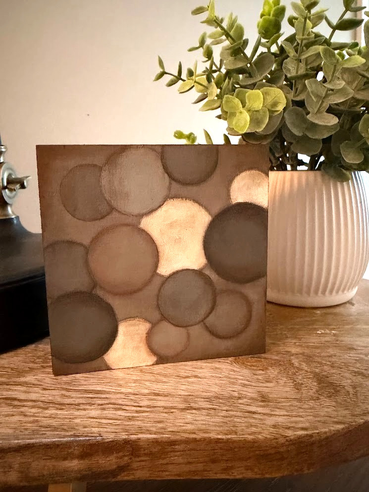 Small Abstract Circle Art Contemporary Painting on Wood Panel Shelf Sitter