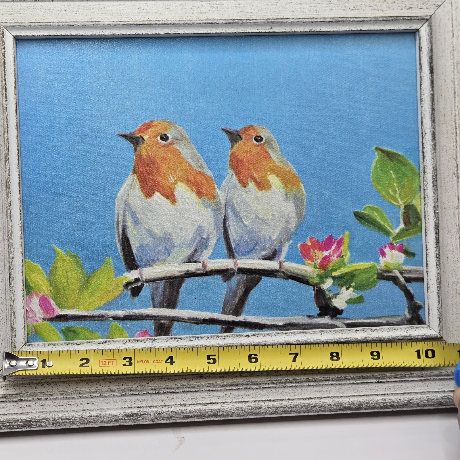 VTG Framed Handpainted Oil On Board Robin Birds On Branch 11×14” Original