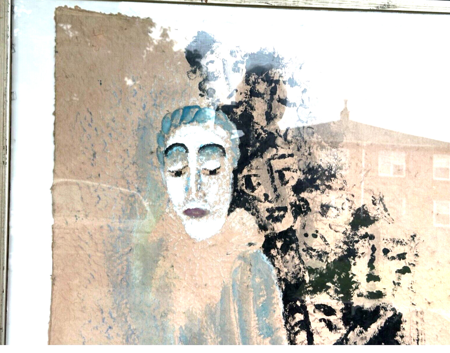 Original Painting “Pierrot” Karel Vondra, Handmade Paper, Czech Republic, 30″x30