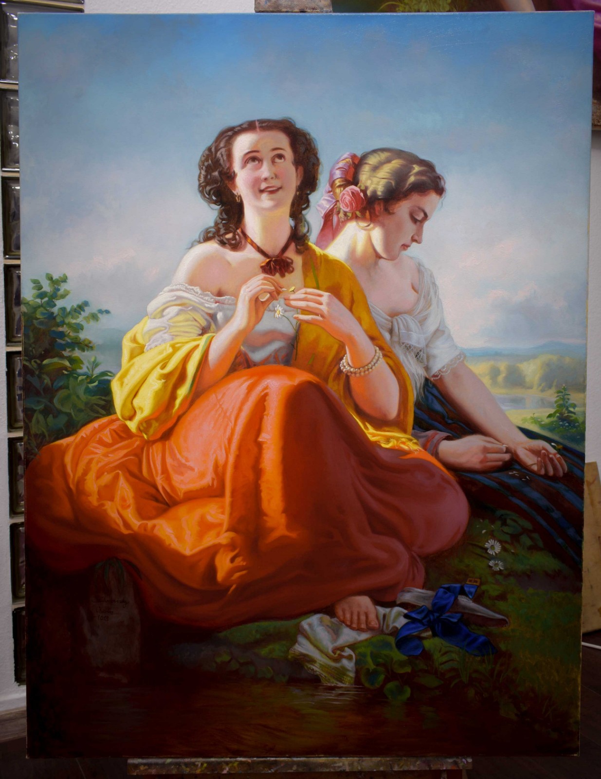 Large Original Oil Painting Classical Figurative Romantic Museum Style 47x35in