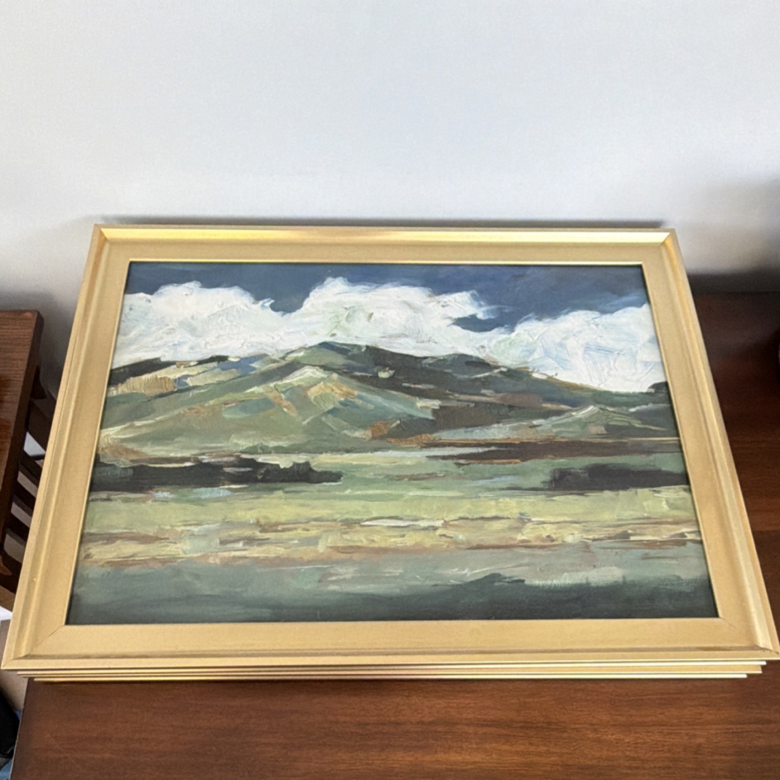 Framed Modern Landscape Mountain & Clouds Painting, Single Piece Nature Theme