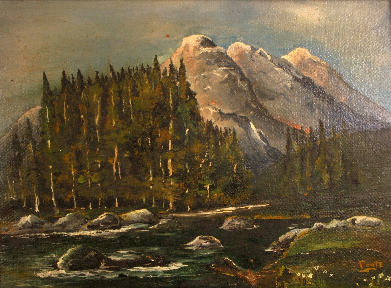 ORIGINAL RHODE ISLAND ARTIST PAINTING GRAND TETONS NATIONAL PARK MOUNTAINS RIVER