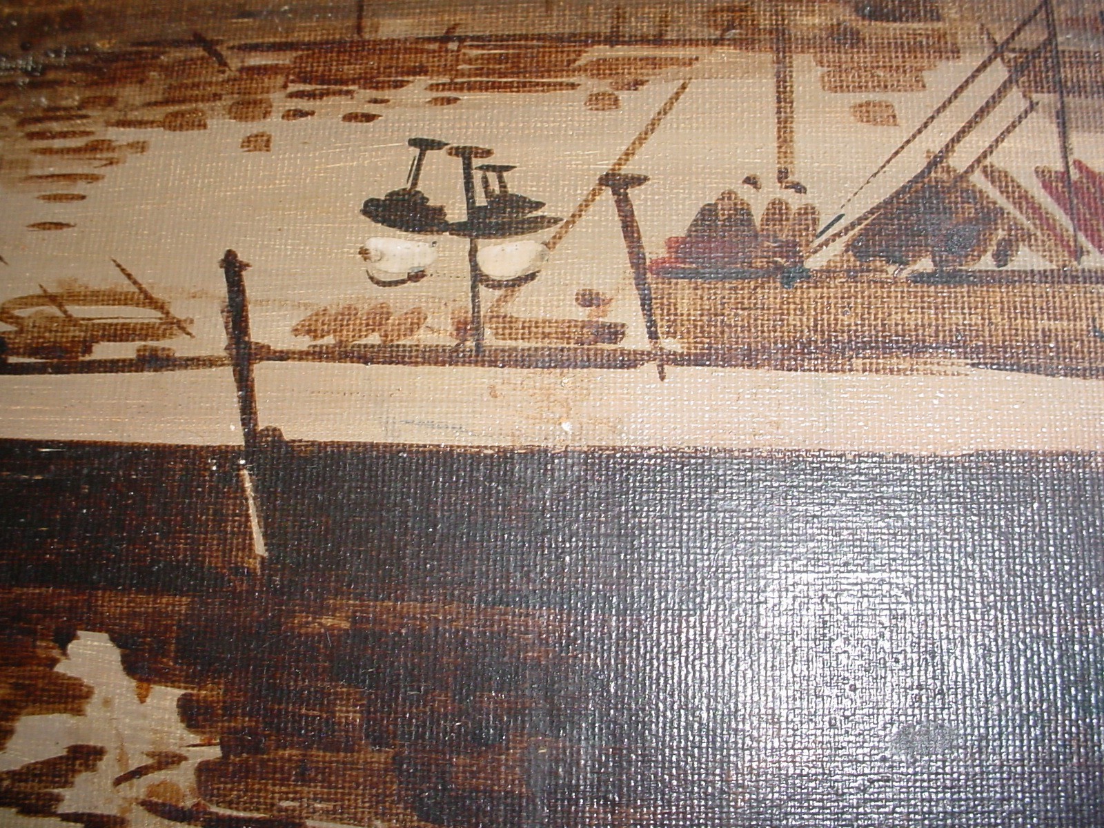 OLD DARK IMPRESSIONIST PAINTING EXOTIC HARBOR SCENE FOREIGN PORT 18 BY 14
