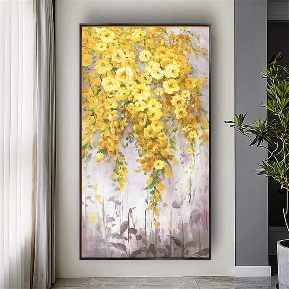Modern Blue And Yellow Flowers On The Wall On Canvas Nordic Hand-Painted