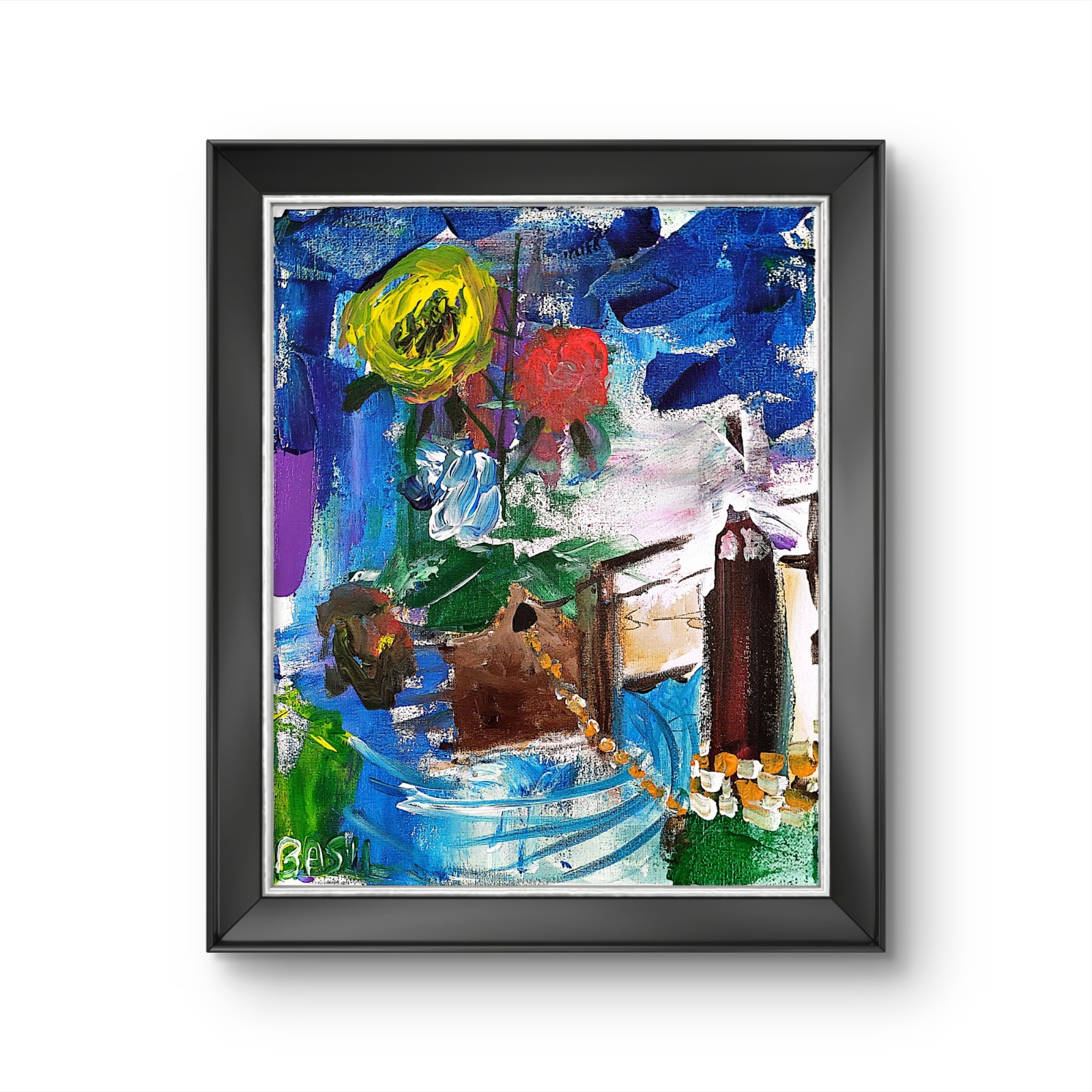 Ship Lighthouse Flowers Contemporary Pop Art Acrylic Painting Signed.