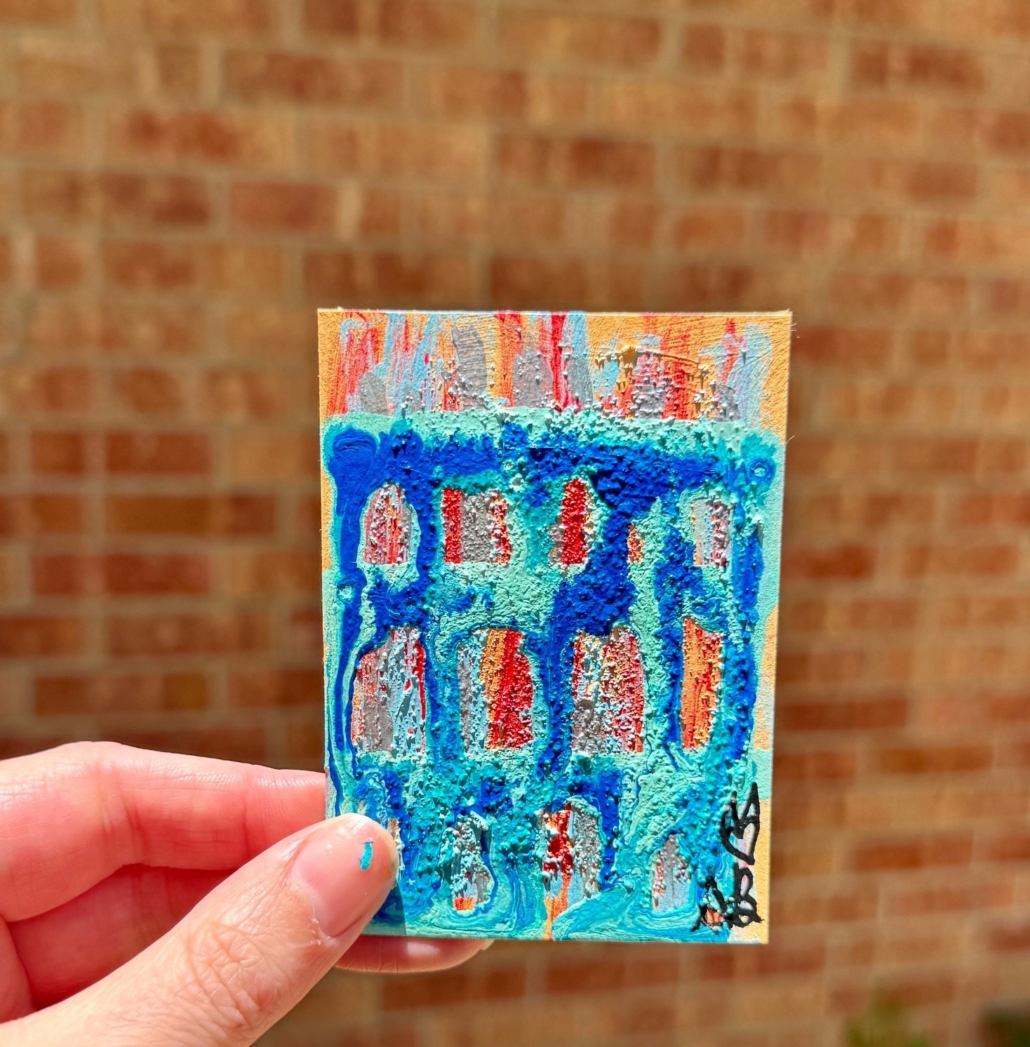 ACEO Original Acrylic Abstract Painting 2.5×3.5 Infused With Clear Quartz