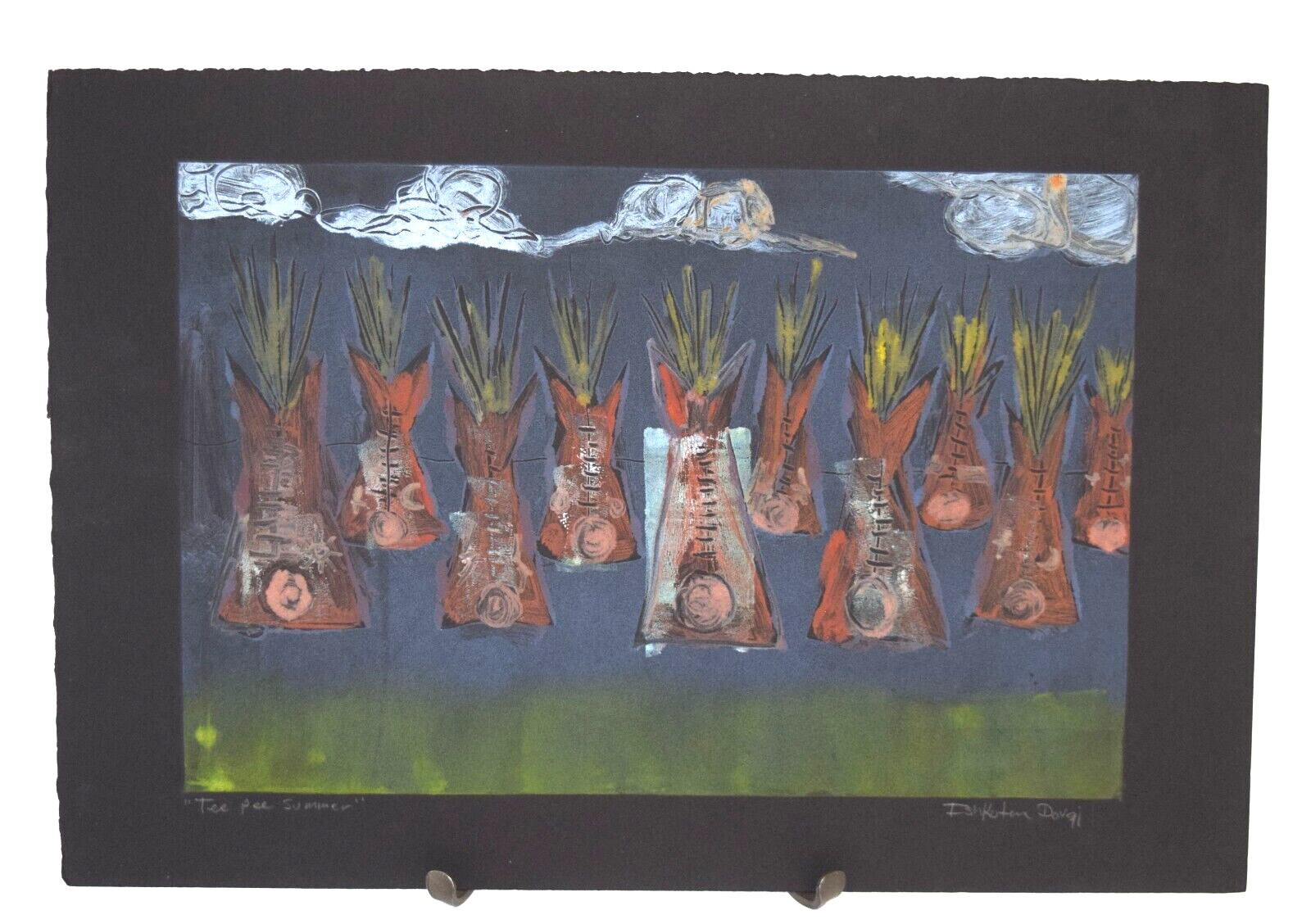 Unframed Pastel Painting “Tee Pee Summer” Ishkoten Dougi Navajo Nation Artist