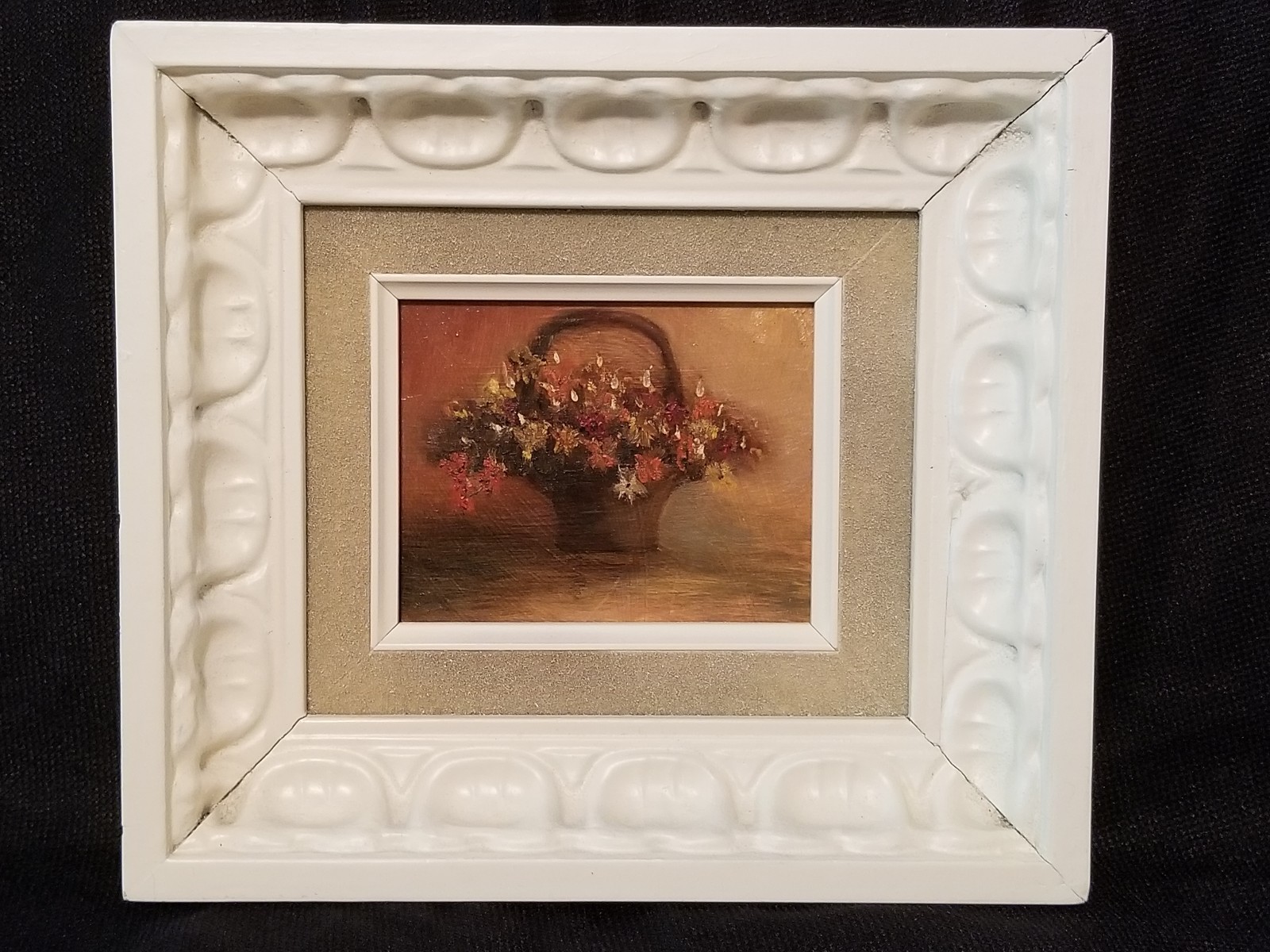 Small Vintage Oil On Board Framed Painting Basket Of Flowers Still Life Decor