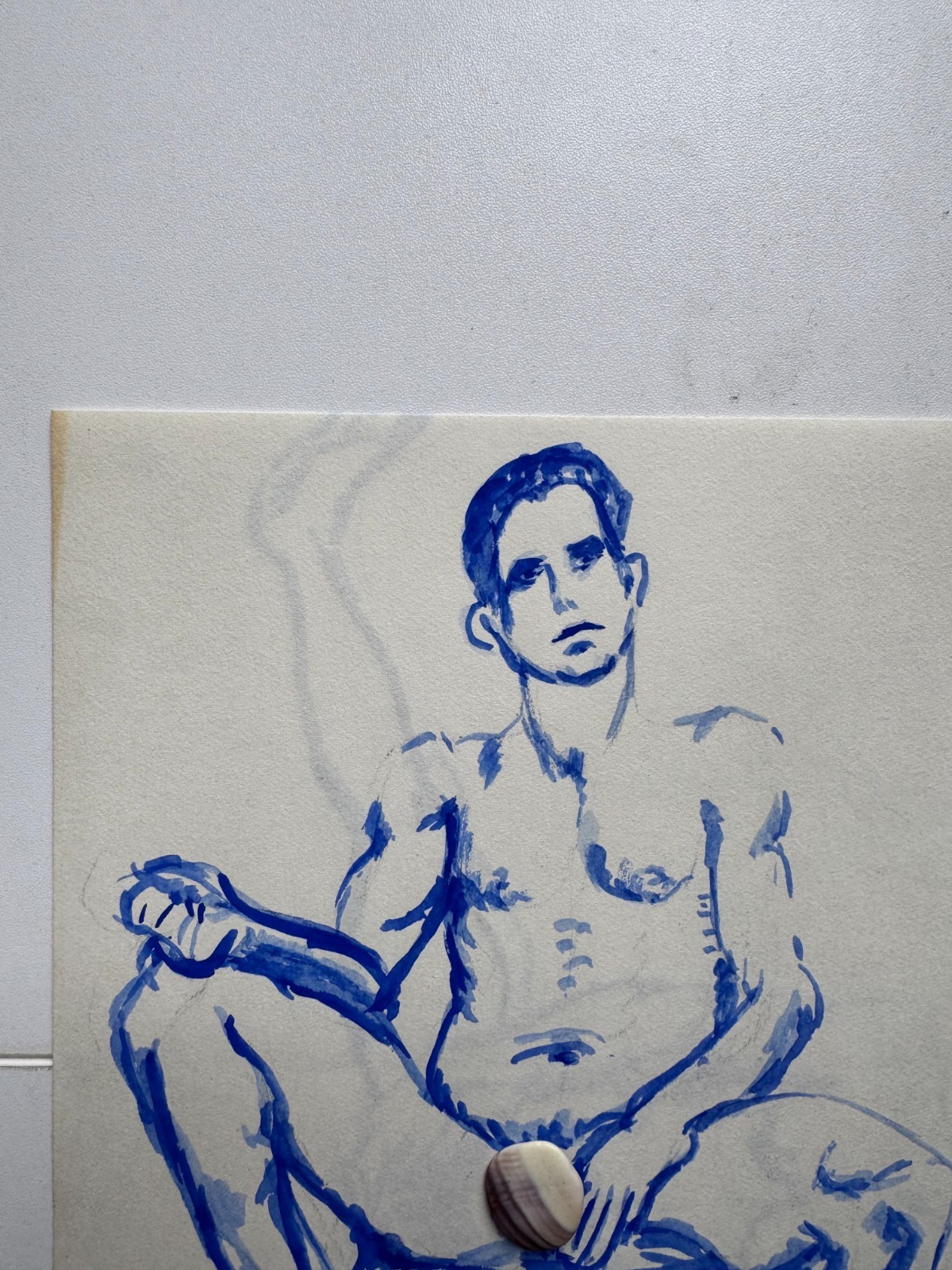 Vintage 1960s 2 Sided Watercolor Painting Portrait Man 11.5 x 9 OOAK Gay Int