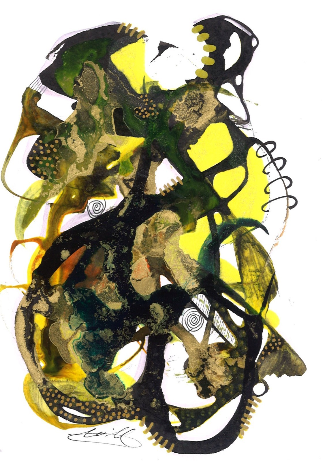 Alcohol Inian acrylic ink drawings recycled watercolor paper leaves Fall season