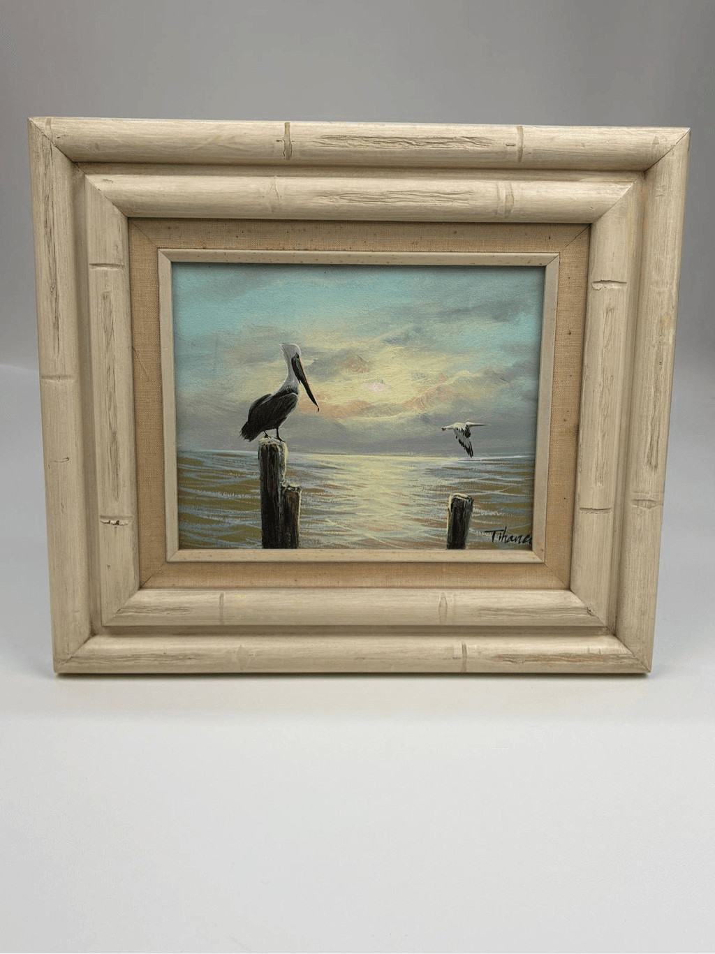 Original Oil Painting By Highwayman Tihaney Signed Landscape Beach Birds Pelican