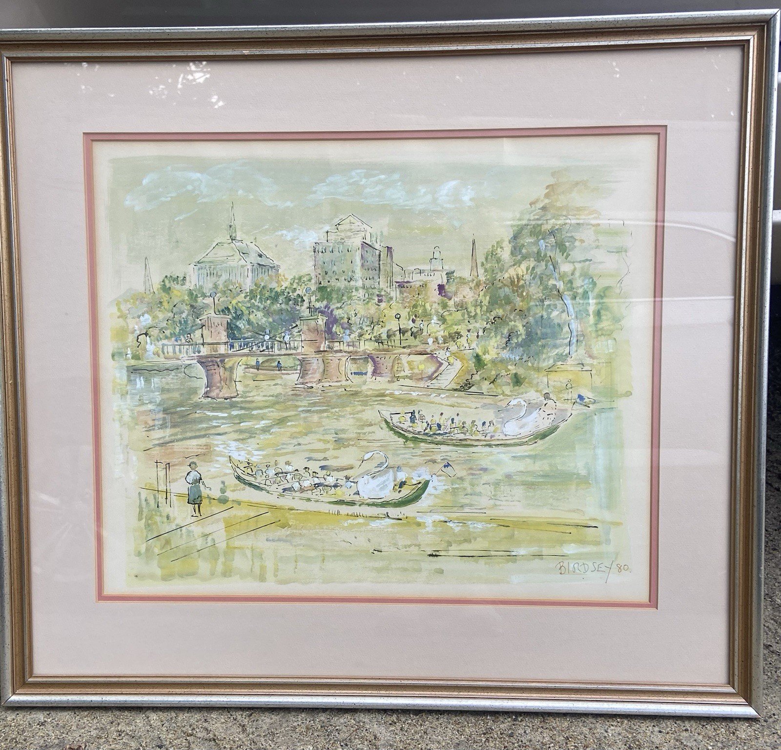 Alfred Birdsey Watercolor Abstract Art Painting Boston Public Garden Swan Boats
