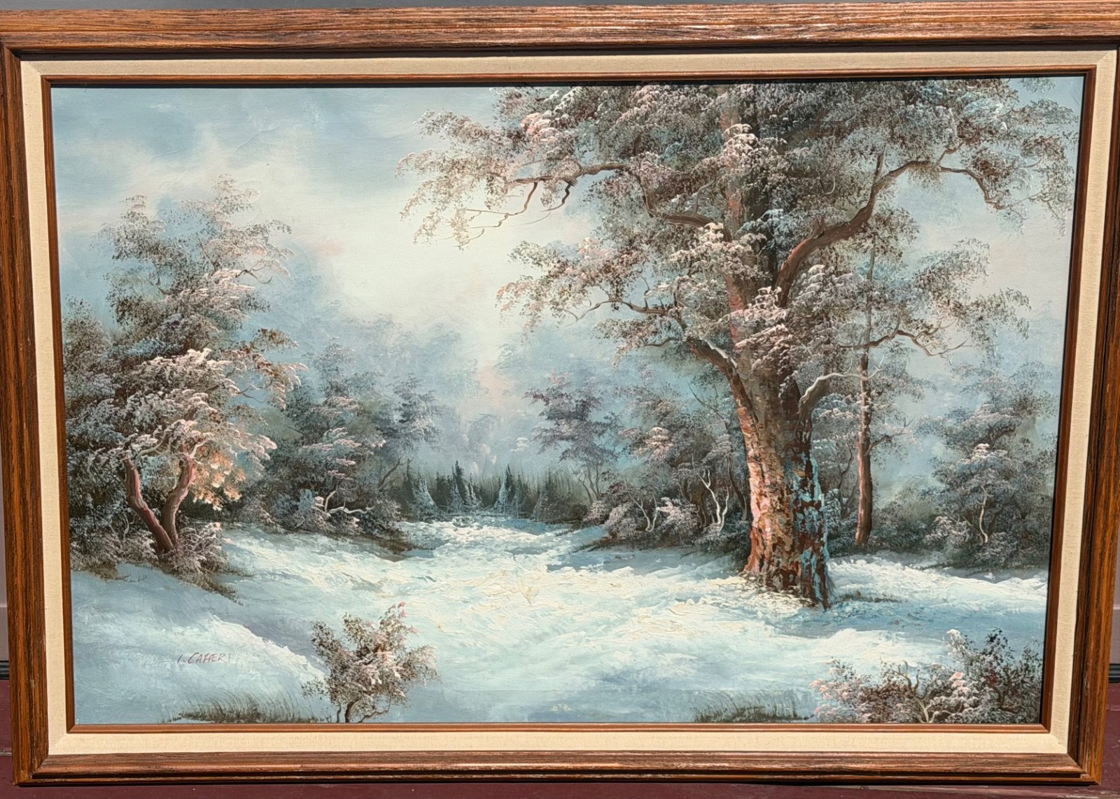 Irene Cafieri vintage original one of a kind 36″ x 24″ Winter Landscape