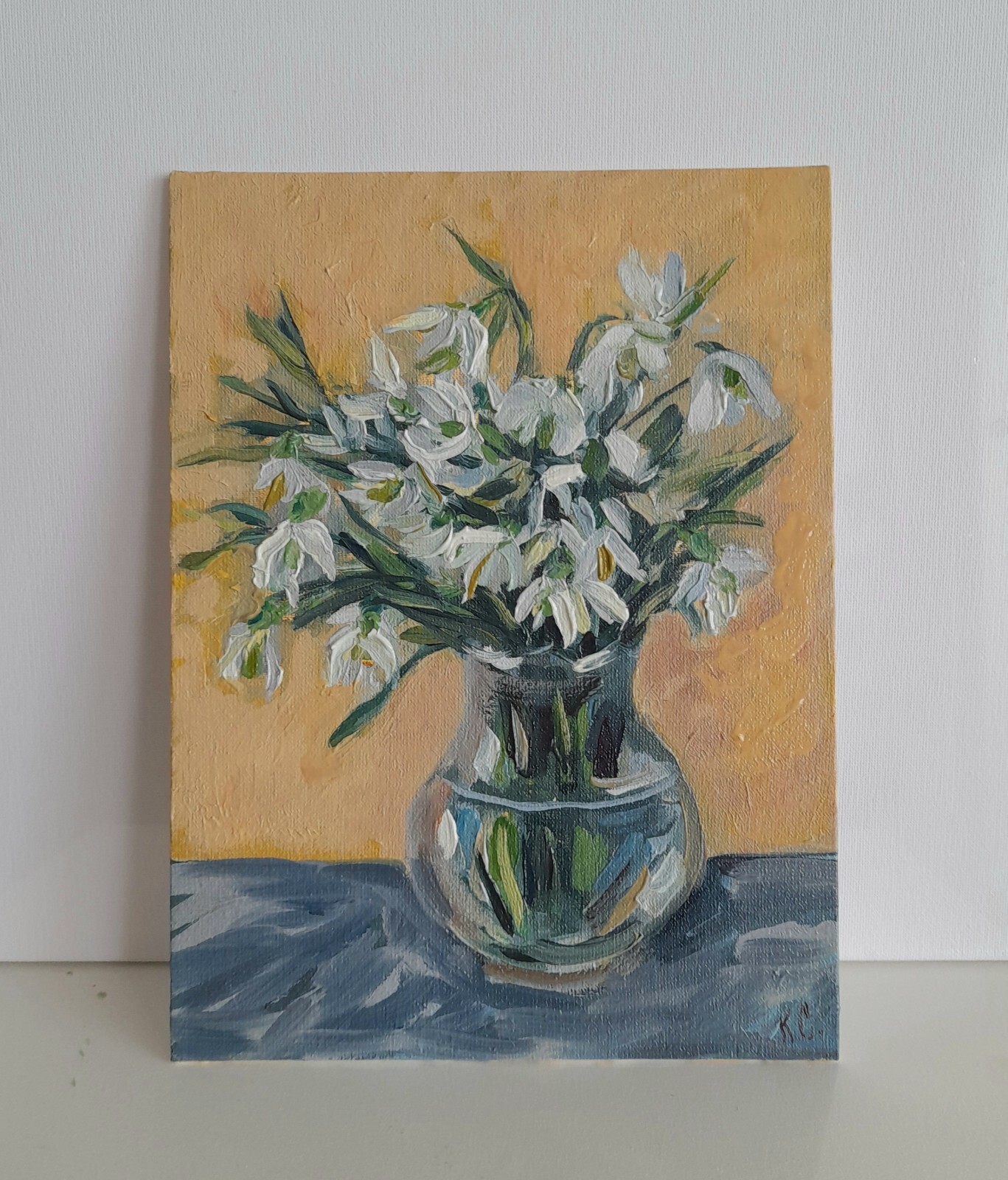 snowdrops flowers oil painting, original oil paintings, spring flowers wall art
