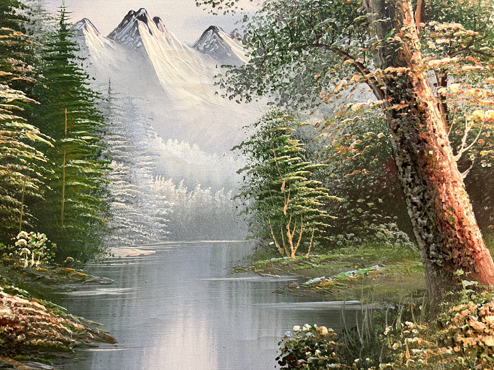 Vintage M. Scott Oil Painting Mountain Forest Lake Scene – 17″X13″ New Frame