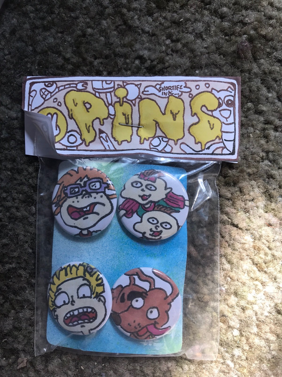 4 Pack Hand Made 1.5″ Button Pins Shortiez Ink In Package Rugrats 90s Cartoons