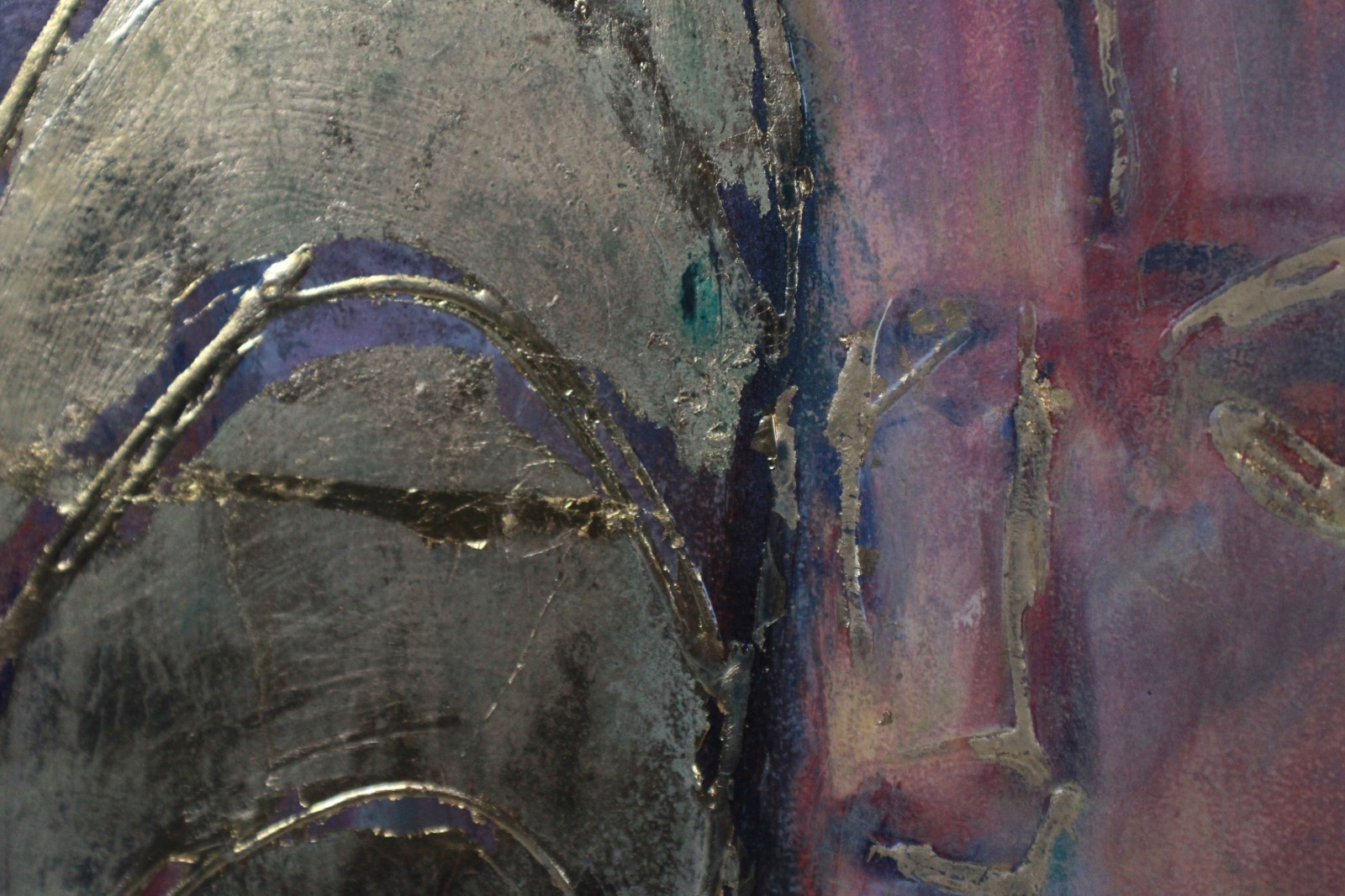Mid Century Red And Gold Abstract Mixed Media Painting Signed Nail