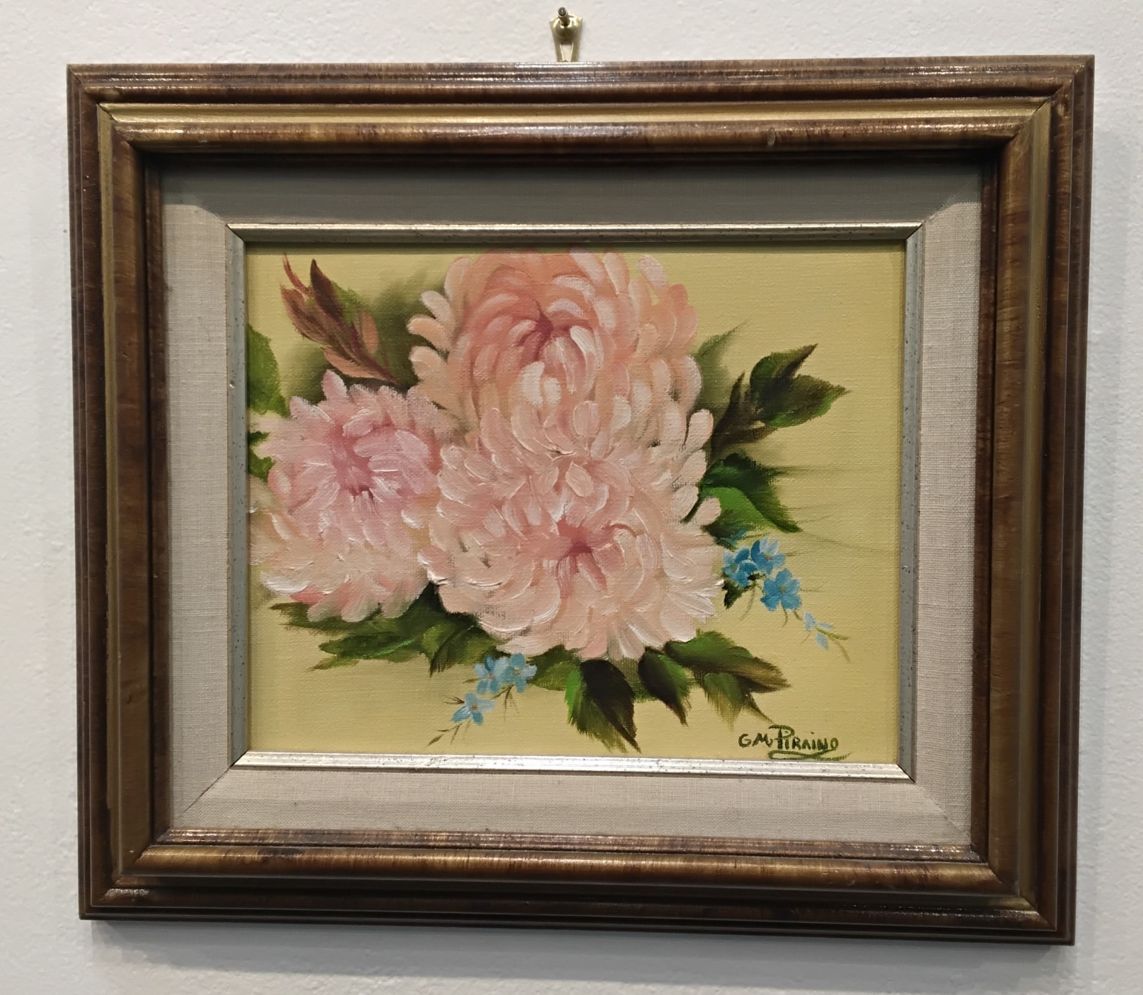 Vintage Framed Oil Painting 1984 Signed G M Piraino Floral Chrysanthemums Used