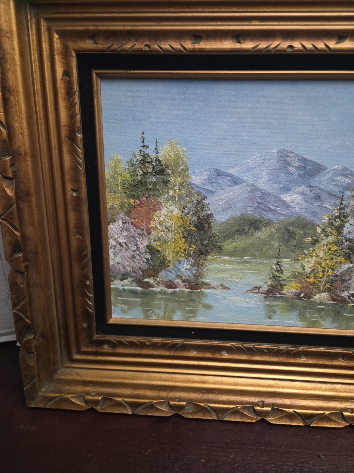 Vintage Oil Painting Of Forest & Mountain On All Wood Frame Signed NICE