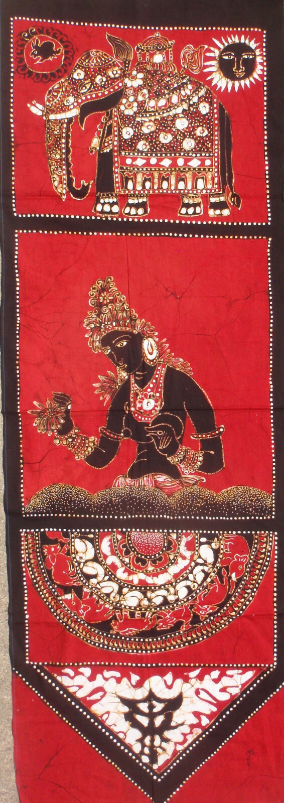 Batik painting wall hanging with designs of elephant & festival dancer Sri Lanka