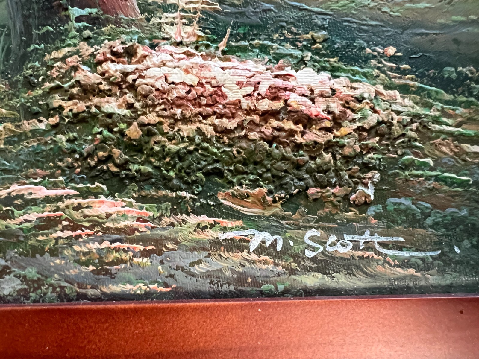 Vintage M. Scott Oil Painting Mountain Forest Lake Scene – 17″X13″ New Frame