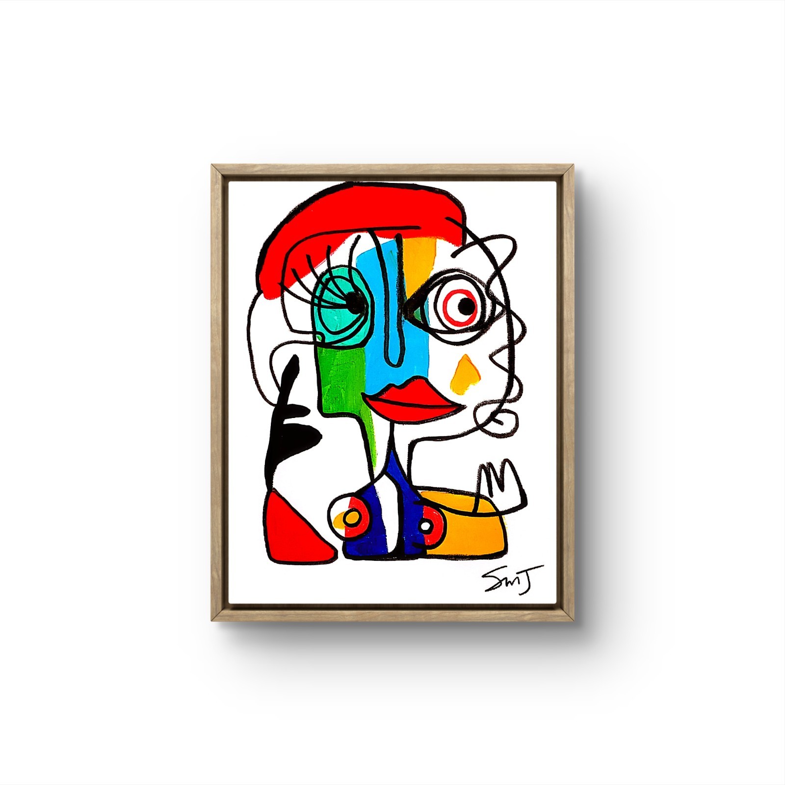JULIEN Original 11X14 RED BERET LADY Colorful Modern Art Acrylic Painting Canvas