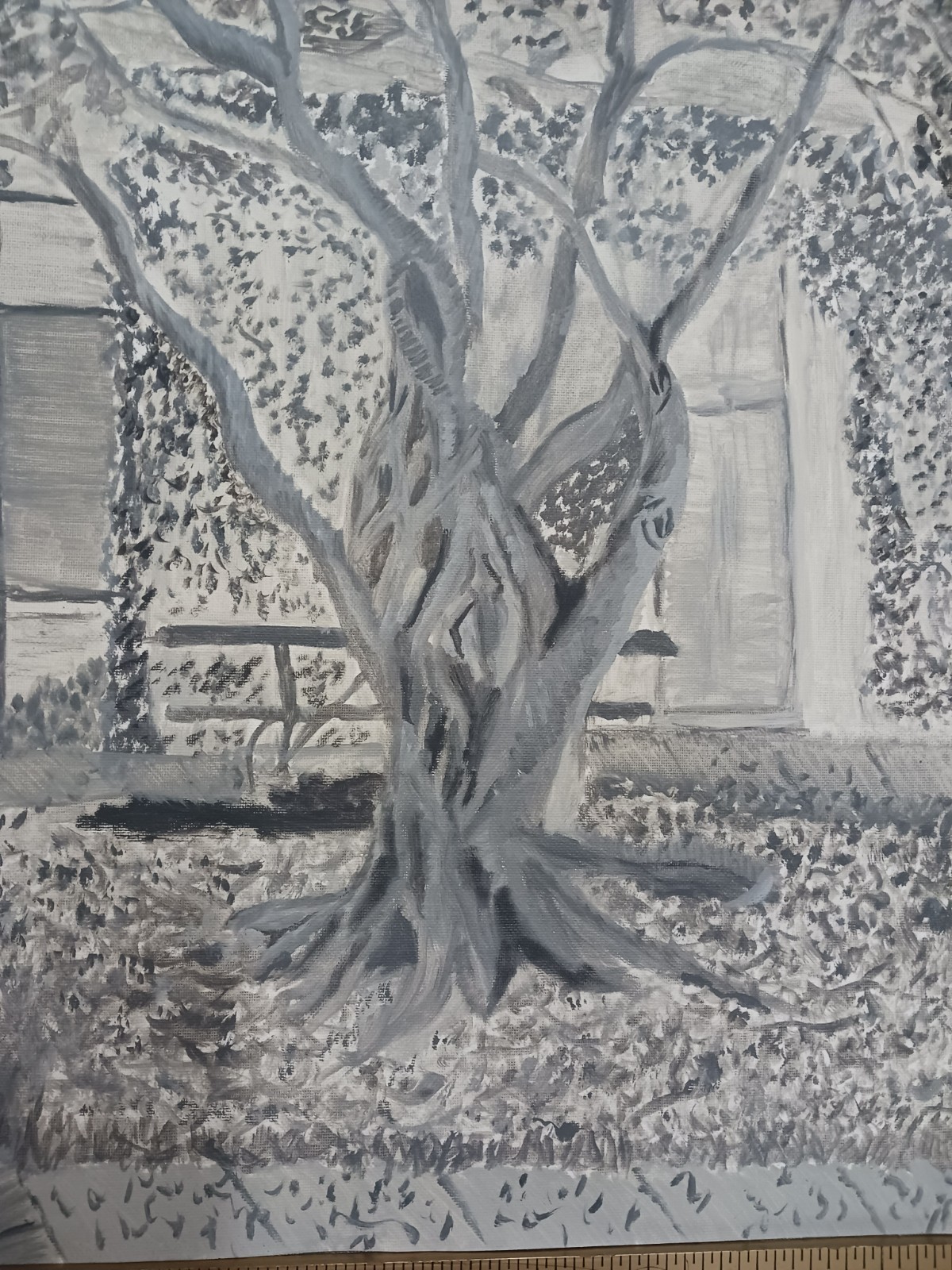 Original Oil Painting Tree Abstract Black And White 24″ X 18″