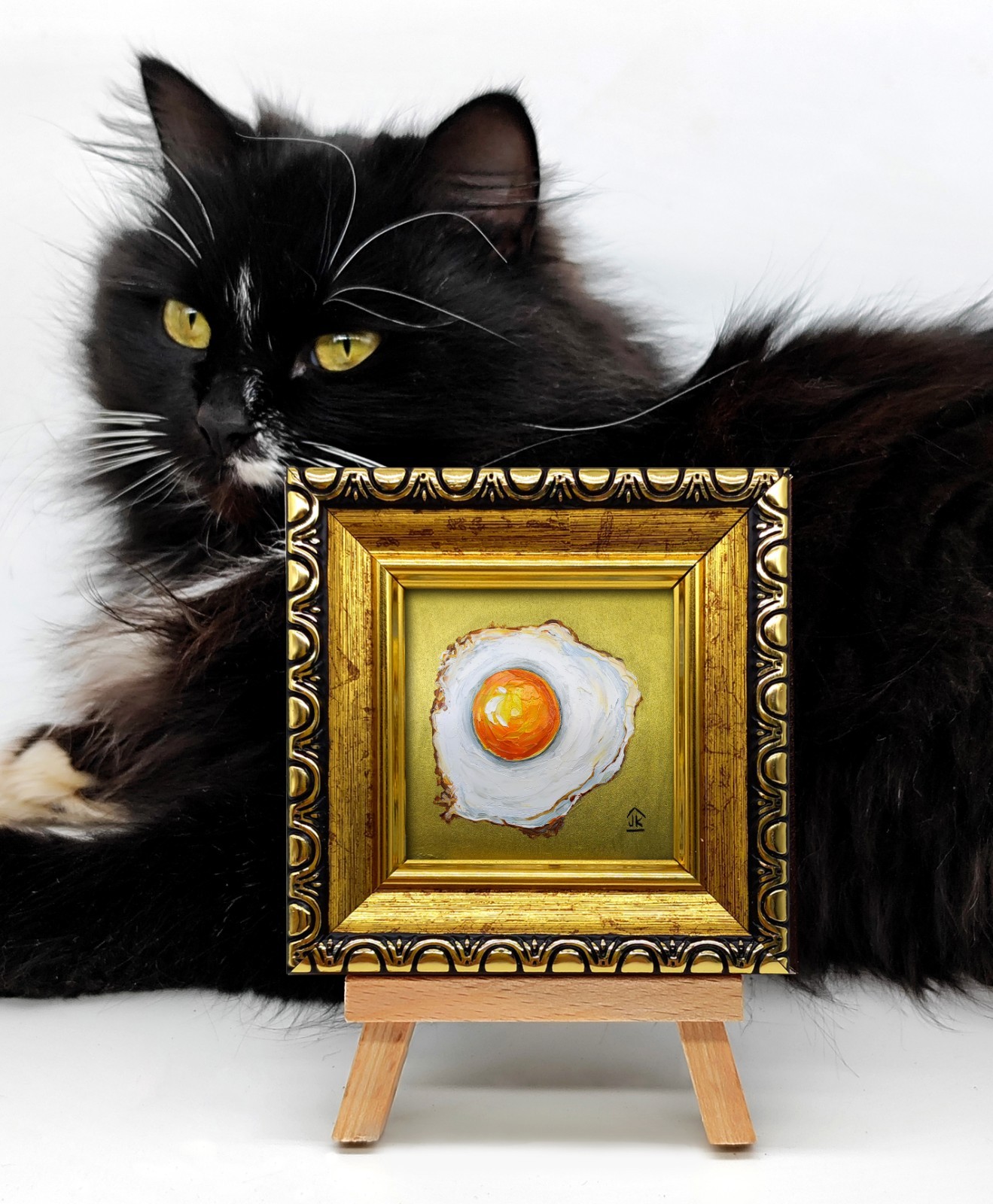 Fried Egg Handmade Framed Tiny Oil Painting Breakfast Kitchen Wall Art