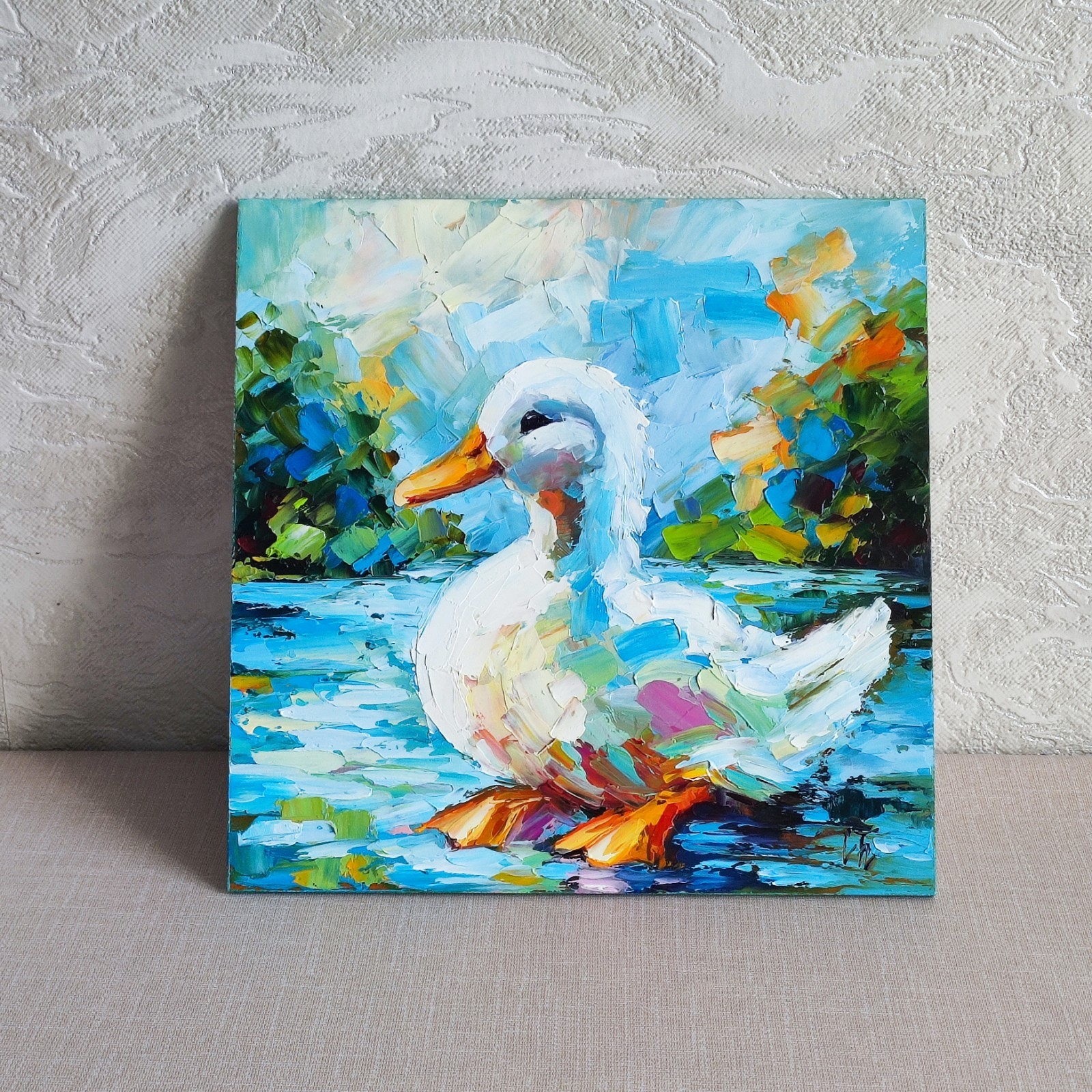 original oil painting Duck Bird Impasto artwork Farm Animals wall art 8*8 inch
