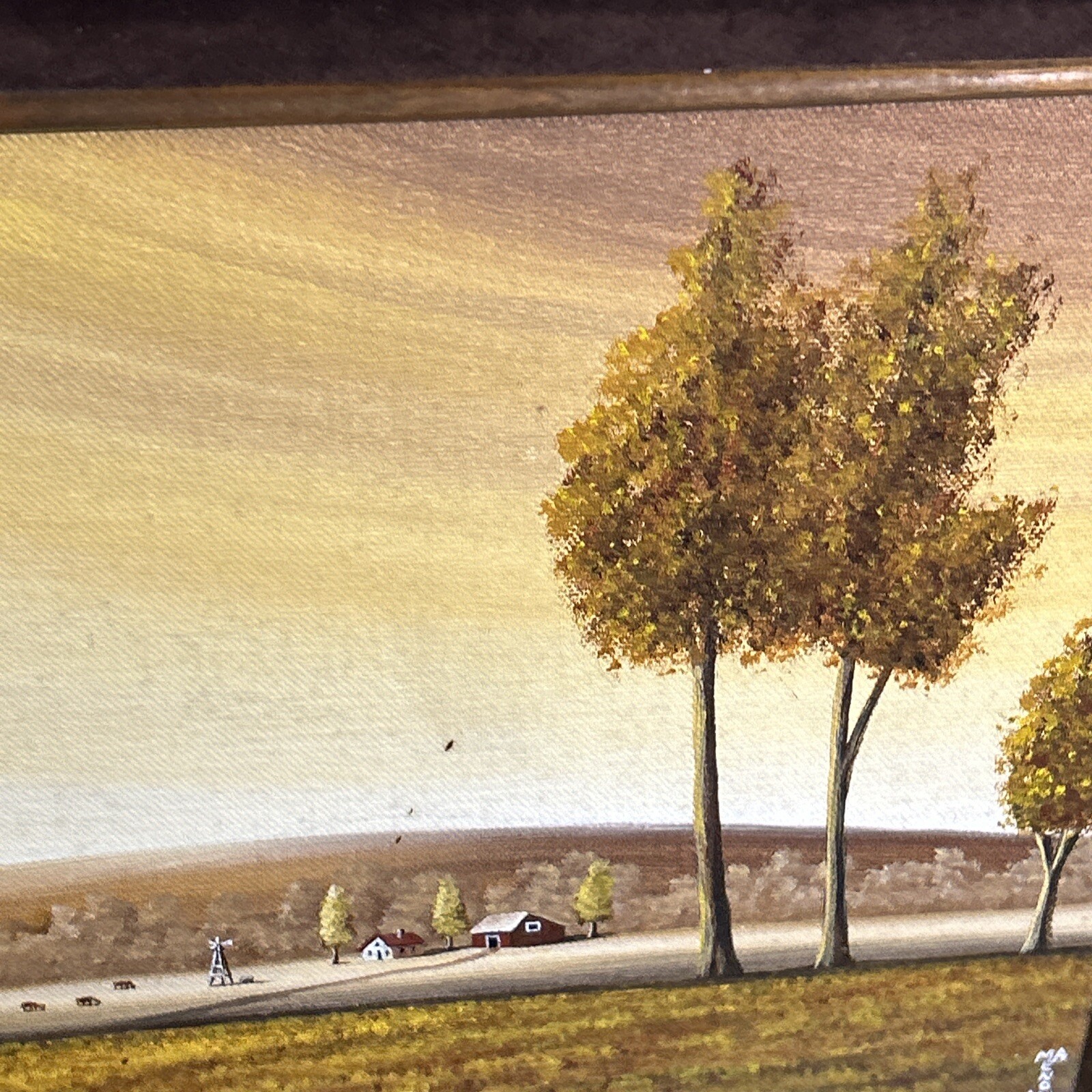 Ma Eno Original Folk Art Oil Painting on Canvas – Vintage Trees Landscape Framed