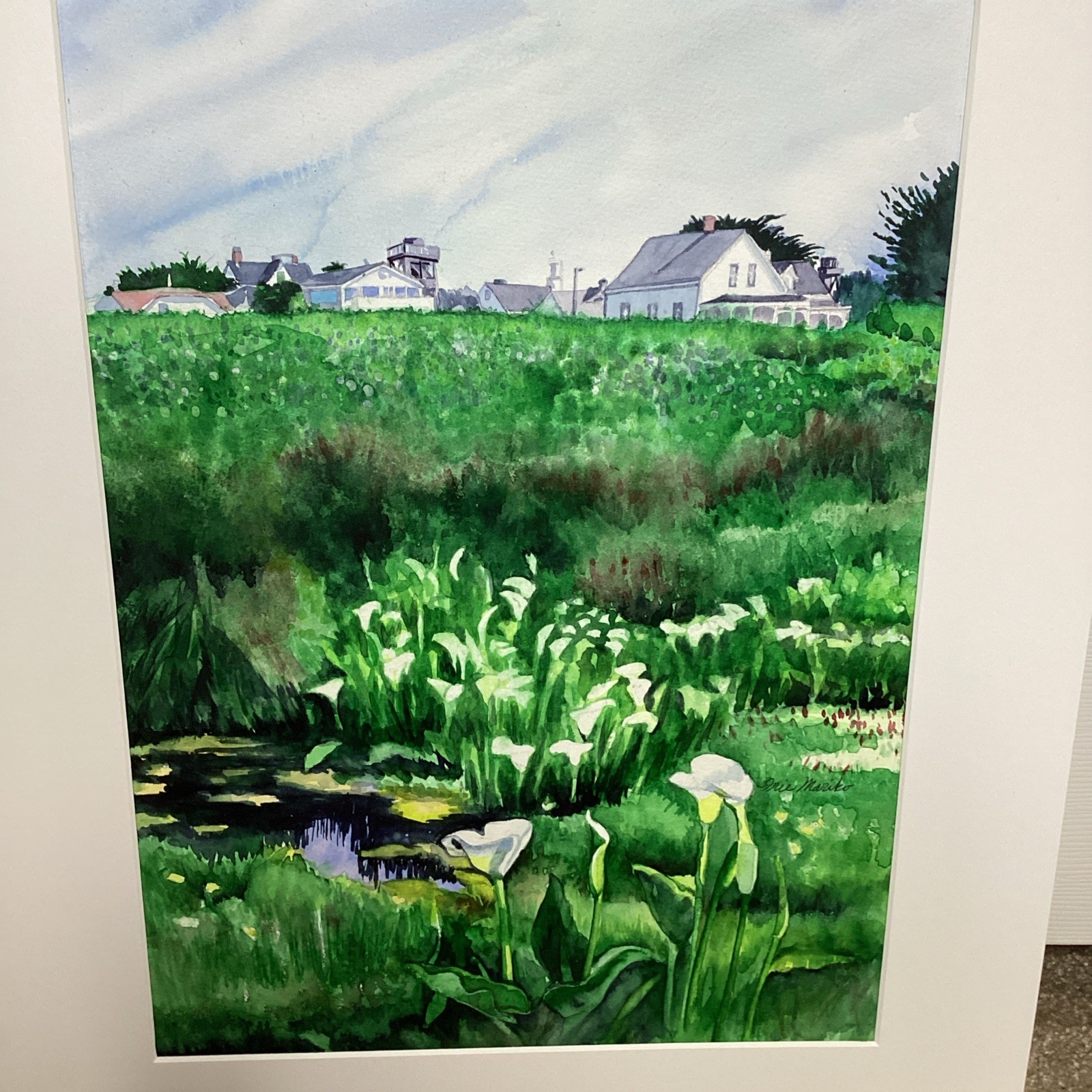 Original Mariko Irie Watercolor – “Calla Lilies in Mendocino” (2007)