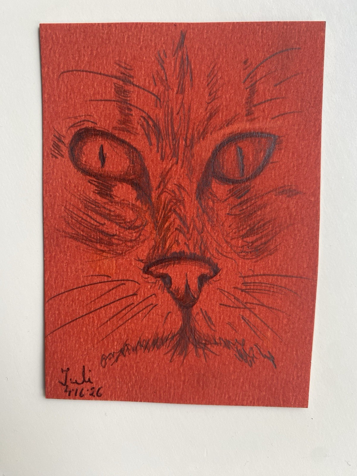 ACEO Original Art, Tiny Art, ATC Card Sketch Signed Cat Kitty “Eye Of A Tiger”