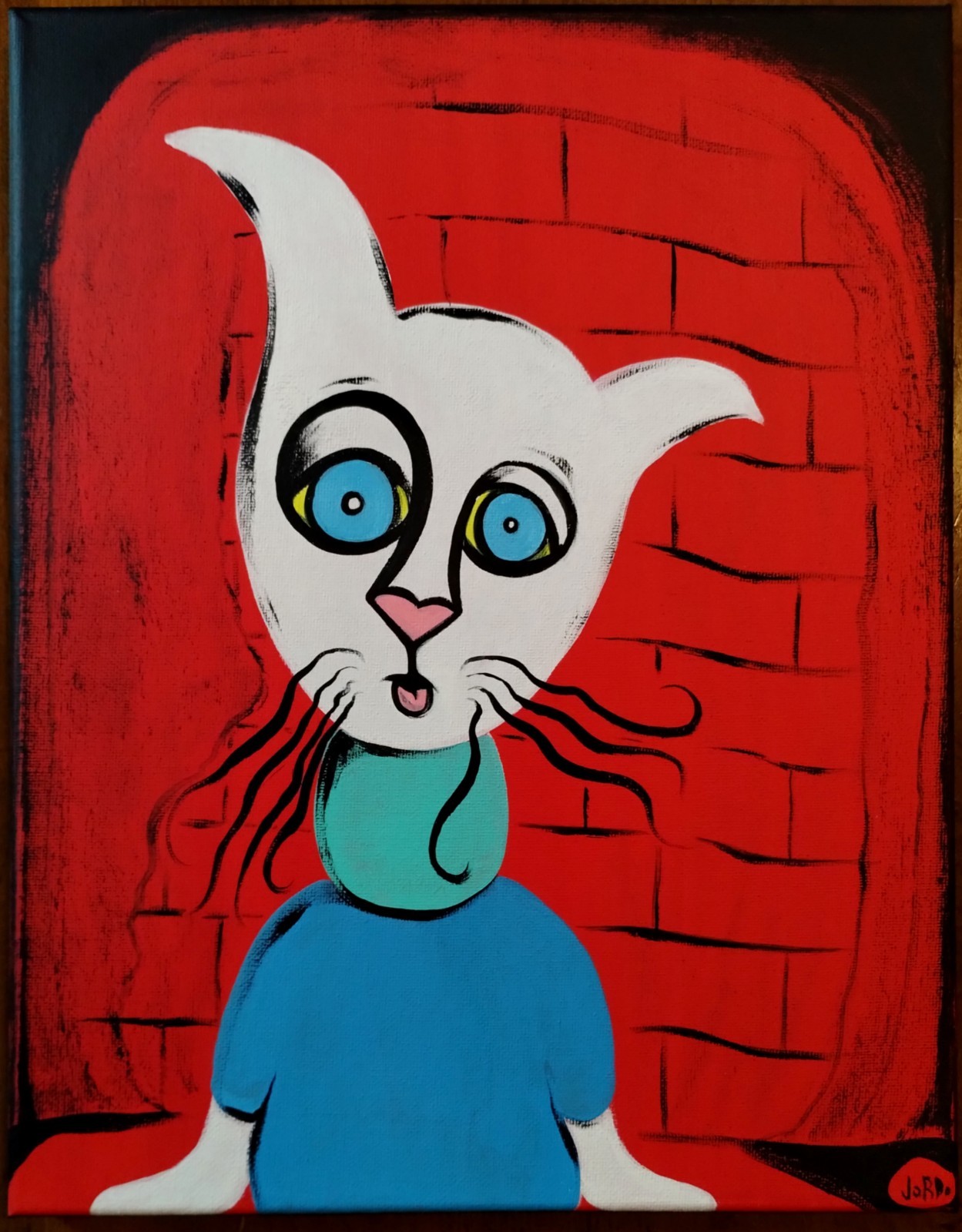 CRAZY RED CAT POP EXPRESSIONISM PAINTING ON STRETCHED CANVAS..11 X 14 BY: JORDO