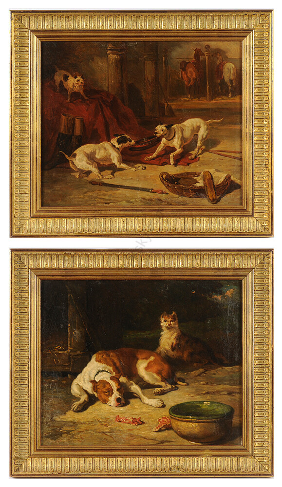 Alfred de Dreux (1810-1860)-Studio, two dog paintings, oil on canvas, 1850s